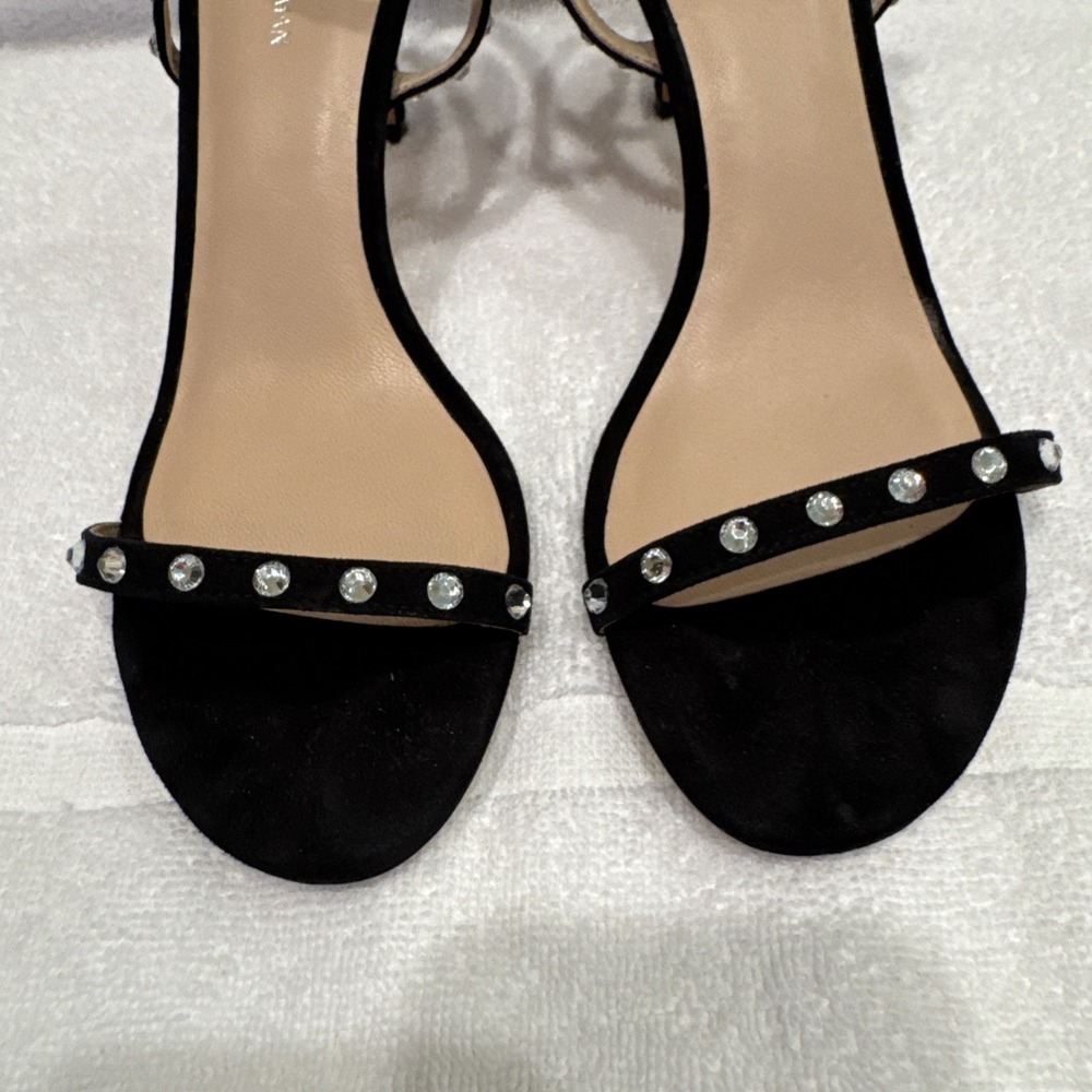 Stuart Weitzman Black Suede Sandals With Swarovski Crystals Sz 8 - Picture 2 of 8